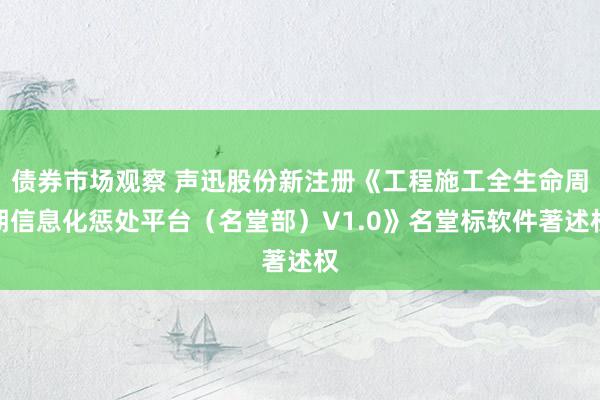 债券市场观察 声迅股份新注册《工程施工全生命周期信息化惩处平台（名堂部）V1.0》名堂标软件著述权