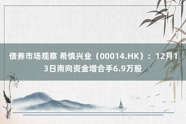 债券市场观察 希慎兴业（00014.HK）：12月13日南向资金增合手6.9万股