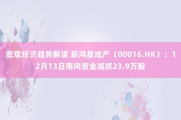 宏观经济趋势解读 新鸿基地产（00016.HK）：12月13日南向资金减抓23.9万股