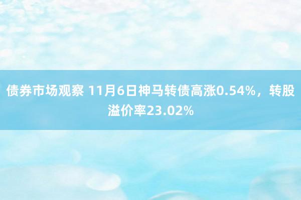 债券市场观察 11月6日神马转债高涨0.54%，转股溢价率23.02%