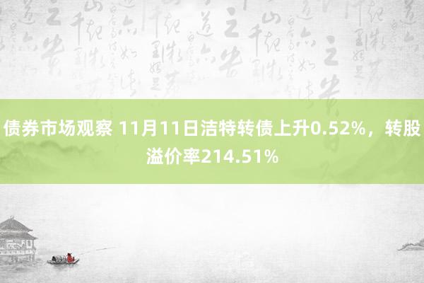 债券市场观察 11月11日洁特转债上升0.52%，转股溢价率214.51%