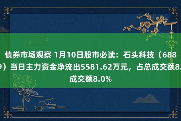 债券市场观察 1月10日股市必读：石头科技（688169）当日主力资金净流出5581.62万元，占总成交额8.0%