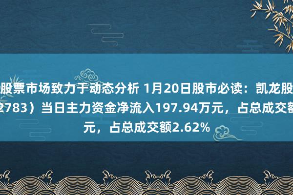 股票市场致力于动态分析 1月20日股市必读：凯龙股份（002783）当日主力资金净流入197.94万元，占总成交额2.62%