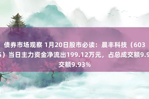 债券市场观察 1月20日股市必读：晨丰科技（603685）当日主力资金净流出199.12万元，占总成交额9.93%