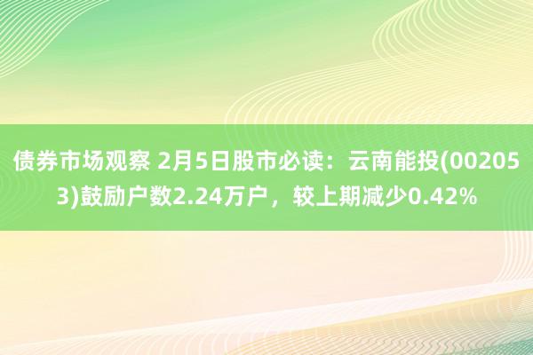 债券市场观察 2月5日股市必读：云南能投(002053)鼓励户数2.24万户，较上期减少0.42%