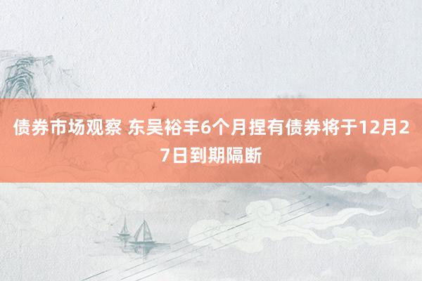 债券市场观察 东吴裕丰6个月捏有债券将于12月27日到期隔断