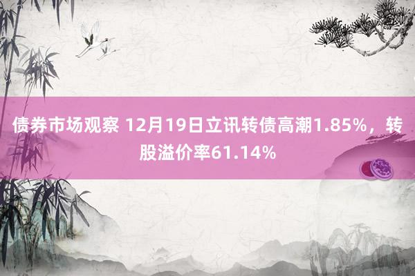 债券市场观察 12月19日立讯转债高潮1.85%，转股溢价率61.14%