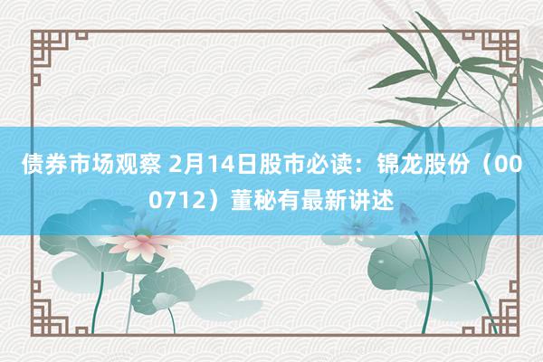 债券市场观察 2月14日股市必读：锦龙股份（000712）董秘有最新讲述