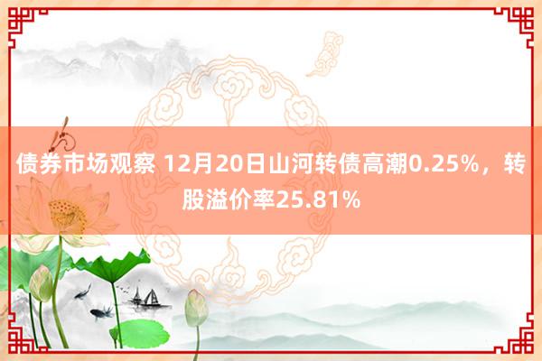 债券市场观察 12月20日山河转债高潮0.25%，转股溢价率25.81%