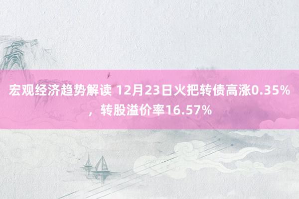 宏观经济趋势解读 12月23日火把转债高涨0.35%，转股溢价率16.57%