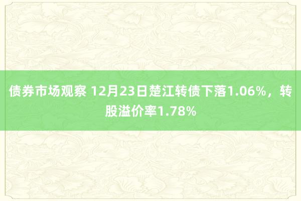 债券市场观察 12月23日楚江转债下落1.06%，转股溢价率1.78%