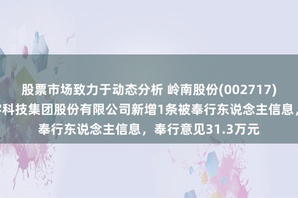 股票市场致力于动态分析 岭南股份(002717)控股的上海恒润数字科技集团股份有限公司新增1条被奉行东说念主信息，奉行意见31.3万元