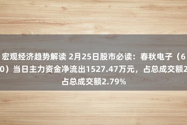 宏观经济趋势解读 2月25日股市必读：春秋电子（603890）当日主力资金净流出1527.47万元，占总成交额2.79%