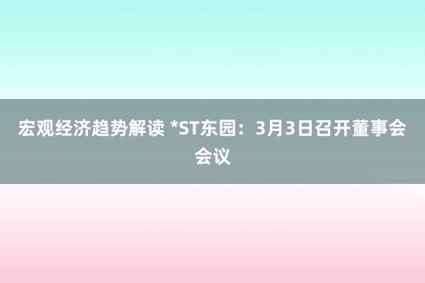 宏观经济趋势解读 *ST东园：3月3日召开董事会会议