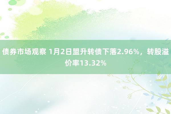 债券市场观察 1月2日盟升转债下落2.96%，转股溢价率13.32%