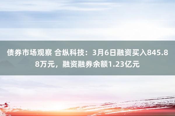 债券市场观察 合纵科技：3月6日融资买入845.88万元，融资融券余额1.23亿元