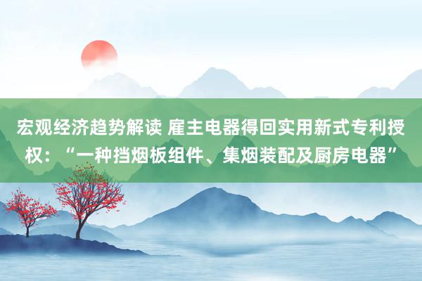 宏观经济趋势解读 雇主电器得回实用新式专利授权：“一种挡烟板组件、集烟装配及厨房电器”