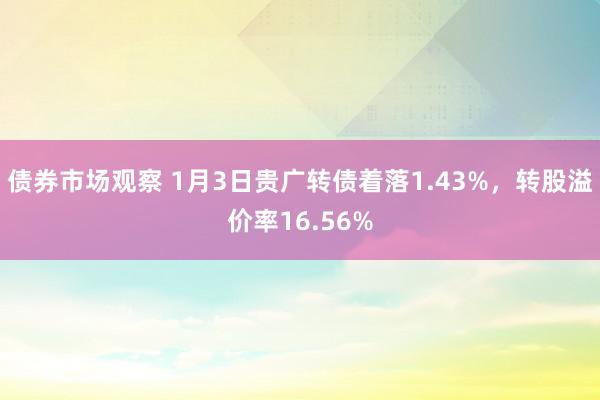 债券市场观察 1月3日贵广转债着落1.43%，转股溢价率16.56%