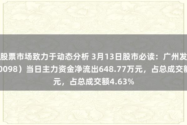 股票市场致力于动态分析 3月13日股市必读：广州发展（600098）当日主力资金净流出648.77万元，占总成交额4.63%